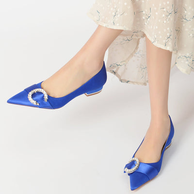 Women's Silk Satin With Closed Toe Rhinestone Flat Heel Party Shoes