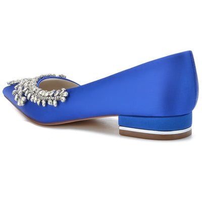 Women's Silk Satin Flat Heel With Closed Toe Rhinestone Wedding Shoes