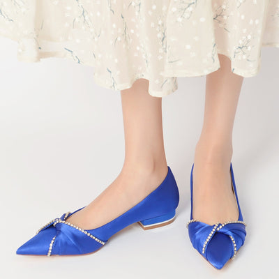 Women's Silk Satin Rhinestone With Closed Toe Flat Heel Evening Shoes