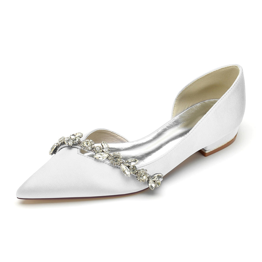 Women's Silk Satin Closed Toe With Flat Heel Rhinestone Wedding Shoes