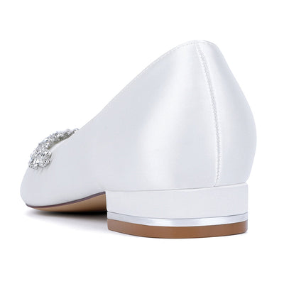 Women's Silk Satin Closed Toe With Rhinestone Flat Heel Wedding Shoes