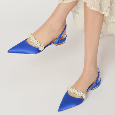 Women's Silk Satin Flower With Closed Toe Flat Heel Evening Shoes