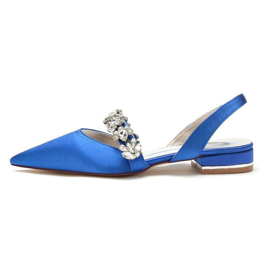 Women's Silk Satin With Rhinestone Closed Toe Flat Heel Evening Shoes