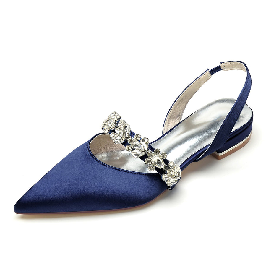 Women's Silk Satin With Rhinestone Closed Toe Flat Heel Evening Shoes