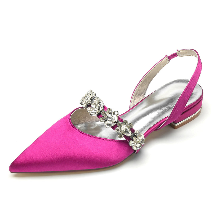 Women's Silk Satin With Rhinestone Closed Toe Flat Heel Evening Shoes