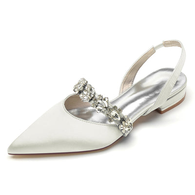 Women's Silk Satin With Rhinestone Closed Toe Flat Heel Evening Shoes