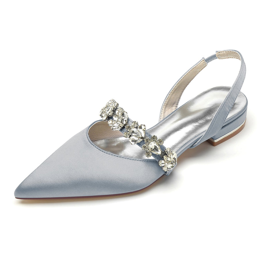 Women's Silk Satin With Rhinestone Closed Toe Flat Heel Evening Shoes