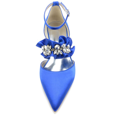 Women's Silk Satin With Rhinestone Ankle Strap Closed Toe Flat Heel Party Shoes