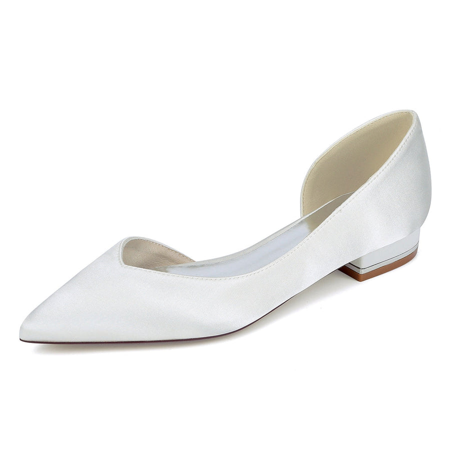 Women's Silk Satin Closed Toe Flat Heel Wedding Shoes