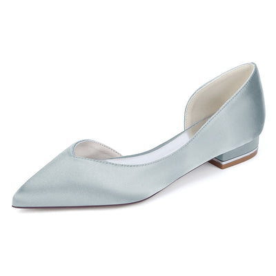 Women's Silk Satin Closed Toe Flat Heel Wedding Shoes