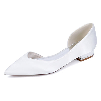 Women's Silk Satin Closed Toe Flat Heel Wedding Shoes