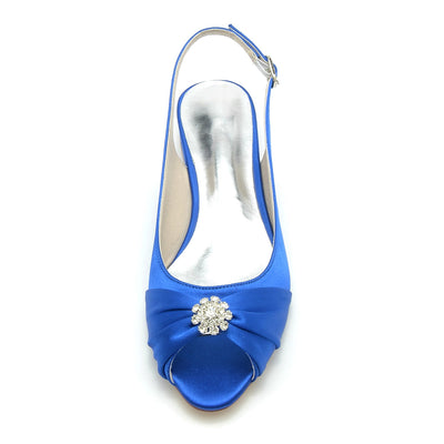 Women's Silk Satin With Flower Rhinestone Closed Toe Flat Heel Party Shoes