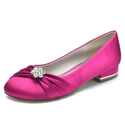 Women's Silk Satin With Pearl Flower Rhinestone Closed Toe Flat Heel Party Shoes