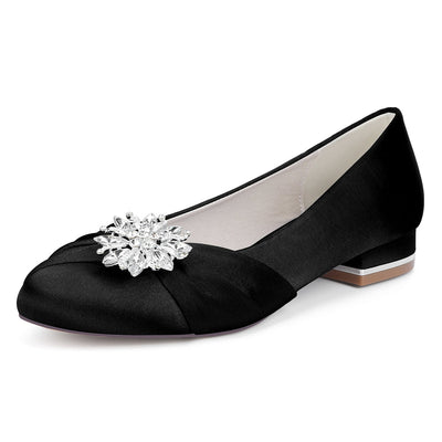 Women's Silk Satin Rhinestone With Closed Toe Flat Heel Evening Shoes