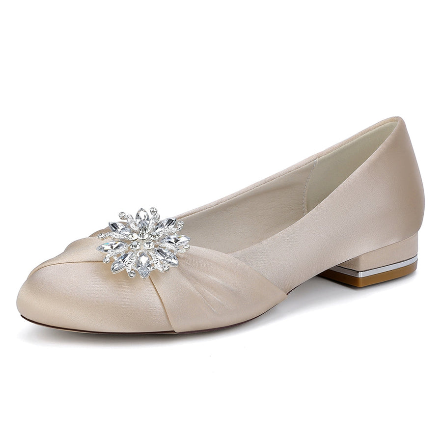 Women's Silk Satin Rhinestone With Closed Toe Flat Heel Evening Shoes