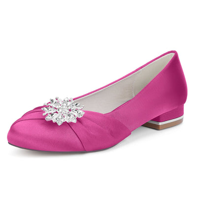 Women's Silk Satin Rhinestone With Closed Toe Flat Heel Evening Shoes