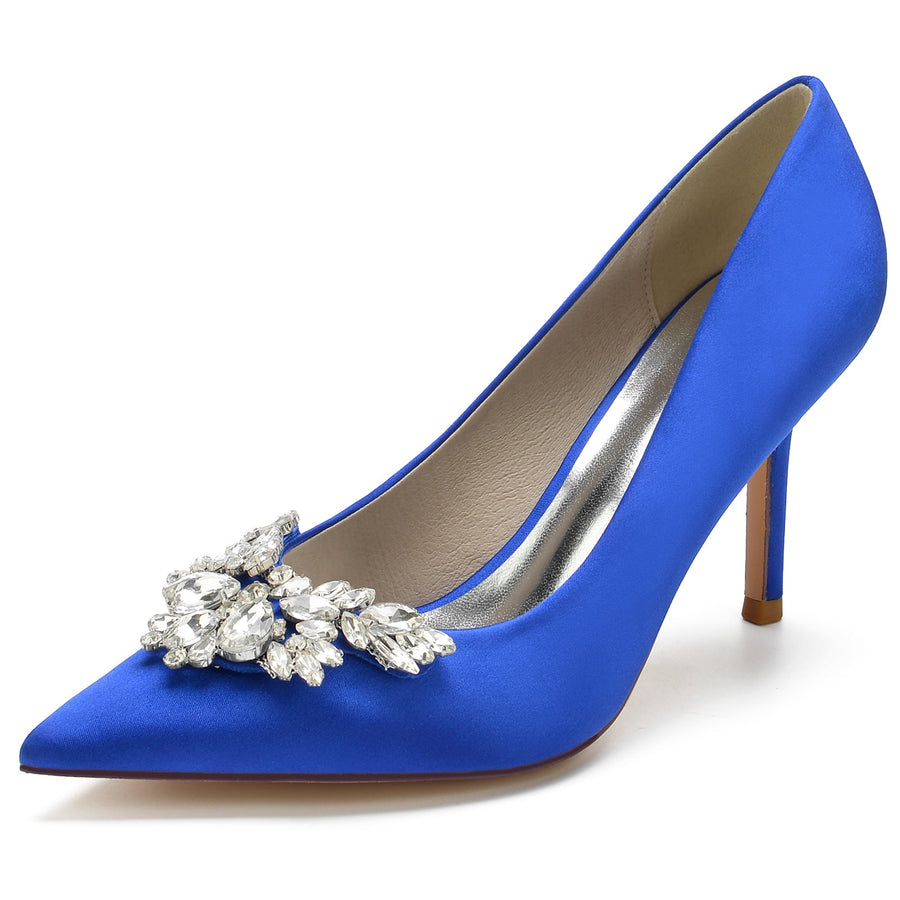 Women's With Rhinestone Silk Satin Closed Toe Stiletto Heel Evening Shoes