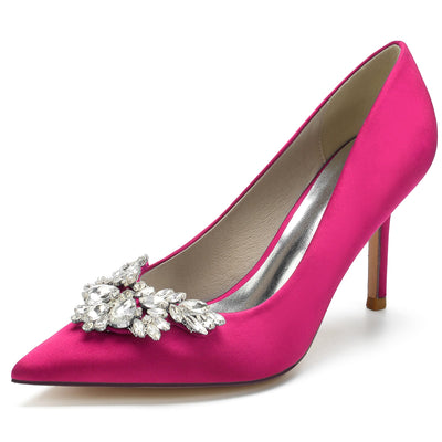 Women's With Rhinestone Silk Satin Closed Toe Stiletto Heel Evening Shoes