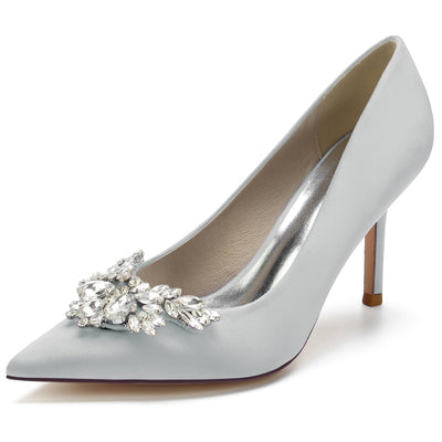 Women's With Rhinestone Silk Satin Closed Toe Stiletto Heel Evening Shoes