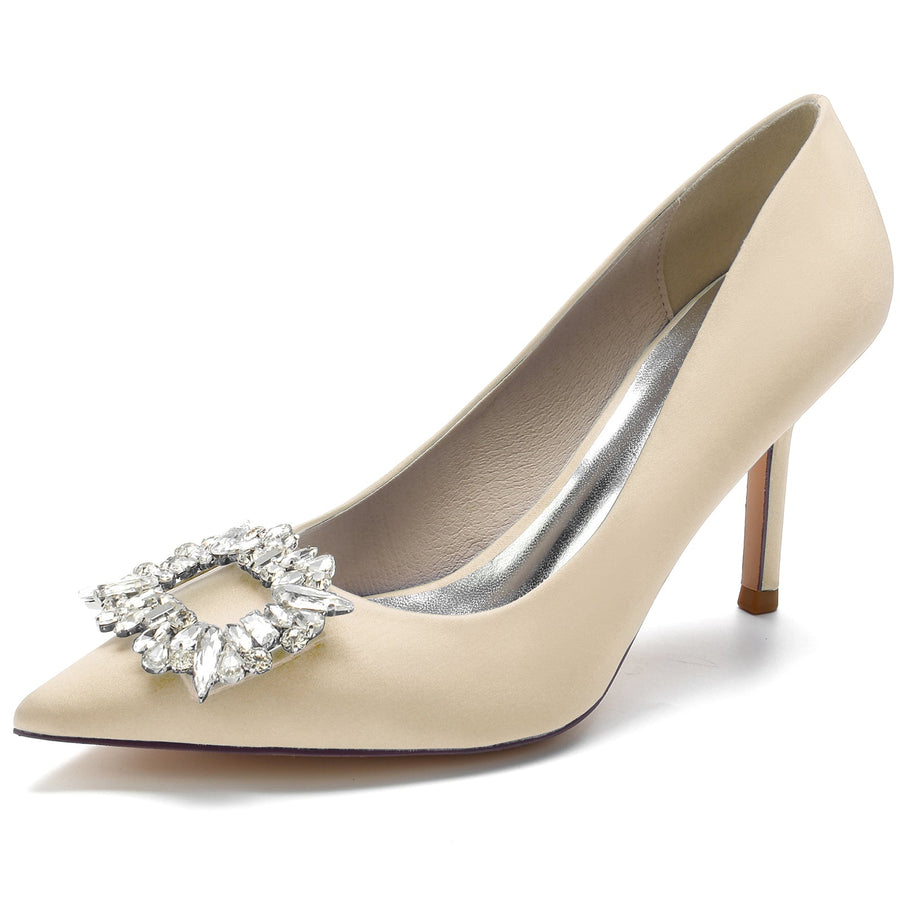 Women's Rhinestone Silk Satin With Closed Toe Stiletto Heel Evening Shoes