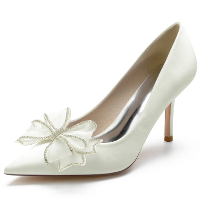 Women's Silk Satin With Bowknot Closed Toe Stiletto Heel Wedding Shoes