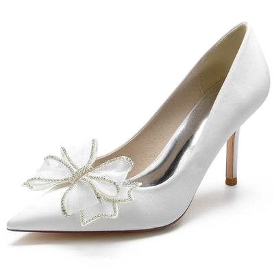 Women's Silk Satin With Bowknot Closed Toe Stiletto Heel Wedding Shoes