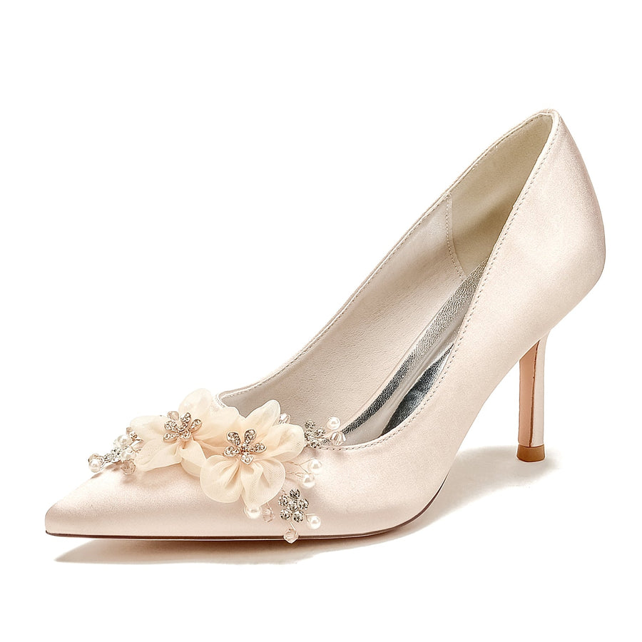 Women's Silk Satin With Closed Toe Stiletto Heel Flower Wedding Shoes