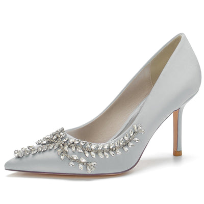 Women's Silk Satin With Rhinestone Closed Toe Stiletto Heel Wedding Shoes