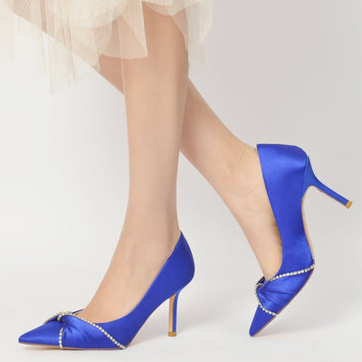 Women's Silk Satin Closed Toe With Rhinestone Stiletto Heel Evening Shoes