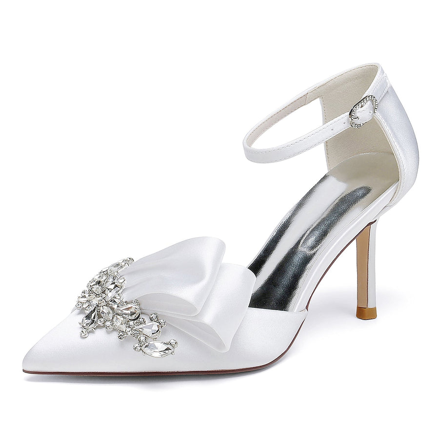 Women's Silk Satin With Ankle Strap Closed Toe Stiletto Heel Evening Shoes