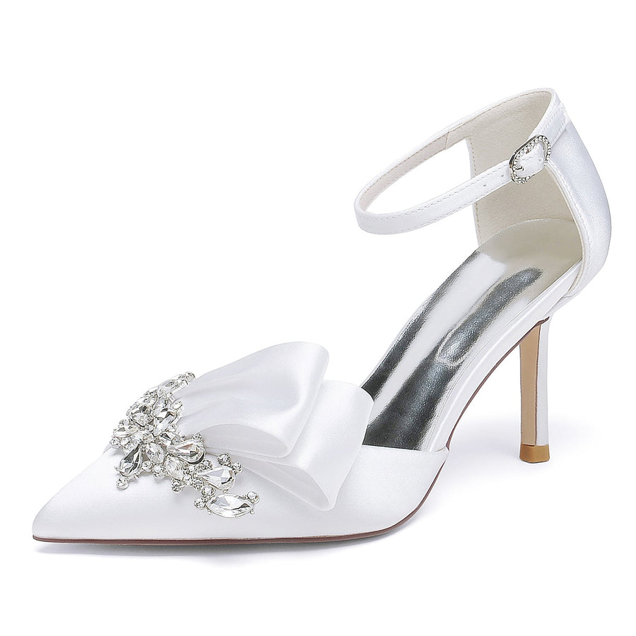 Women's Silk Satin With Ankle Strap Closed Toe Stiletto Heel Evening Shoes