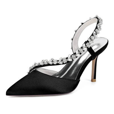 Women's Silk Satin Rhinestone Closed Toe With Rhinestone Stiletto Heel Evening Shoes