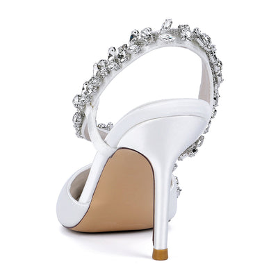 Women's Silk Satin Rhinestone Closed Toe With Rhinestone Stiletto Heel Evening Shoes