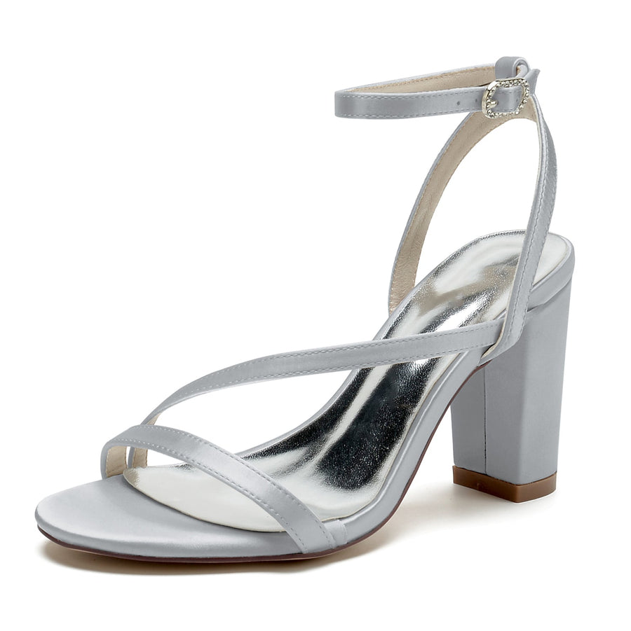 Women's Silk Satin With Chunky Heel Peep Toe Ankle Strap Wedding Shoes