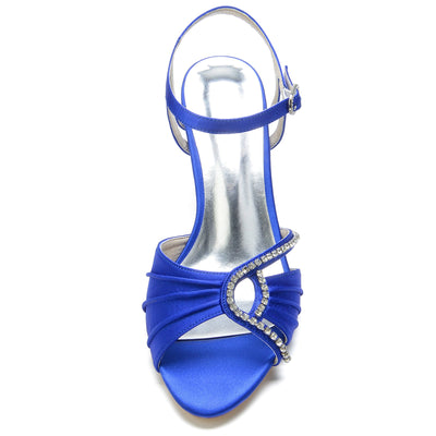 Women's Silk Satin With Ankle Strap Rhinestone Peep Toe Spool Heel Evening Shoes