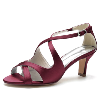 Women's Silk Satin Ankle Strap With Peep Toe Spool Heel Evening Shoes