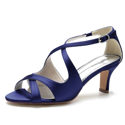 Women's Silk Satin Ankle Strap With Peep Toe Spool Heel Evening Shoes