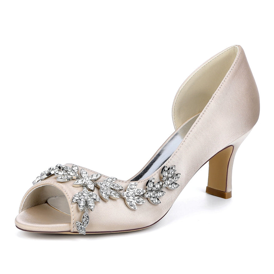 Women's Glitter With Ankle Strap Rhinestone Peep Toe Spool Heel Evening Shoes