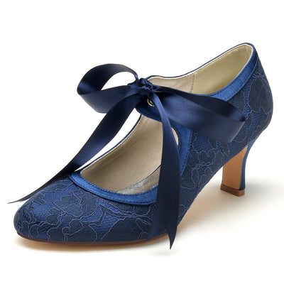 Women's Lace Silk Satin With Lace Lace-up Closed Toe Spool Heel Party Shoes