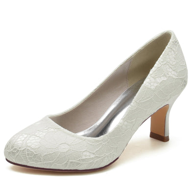 Women's Lace Silk Satin With Lace Closed Toe Spool Heel Evening Shoes