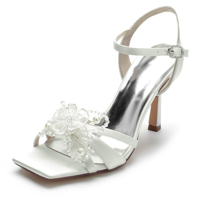 Women's Silk Satin With Ankle Strap Peep Toe Stiletto Heel Rhinestone Evening Shoes