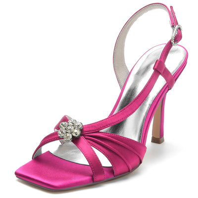 Women's Silk Satin With Flower Rhinestone Peep Toe Stiletto Heel Evening Shoes