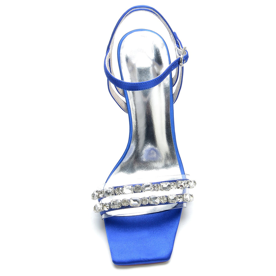 Women's Silk Satin Ankle Strap With Rhinestone Peep Toe Stiletto Heel Party Shoes