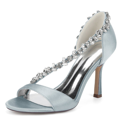 Women's Silk Satin Pearl Peep Toe With Rhinestone Stiletto Heel Evening Shoes