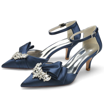 Women's Ankle Strap Silk Satin With Rhinestone Closed Toe Stiletto Heel Evening Shoes