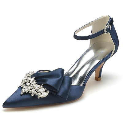 Women's Ankle Strap Silk Satin With Rhinestone Closed Toe Stiletto Heel Evening Shoes