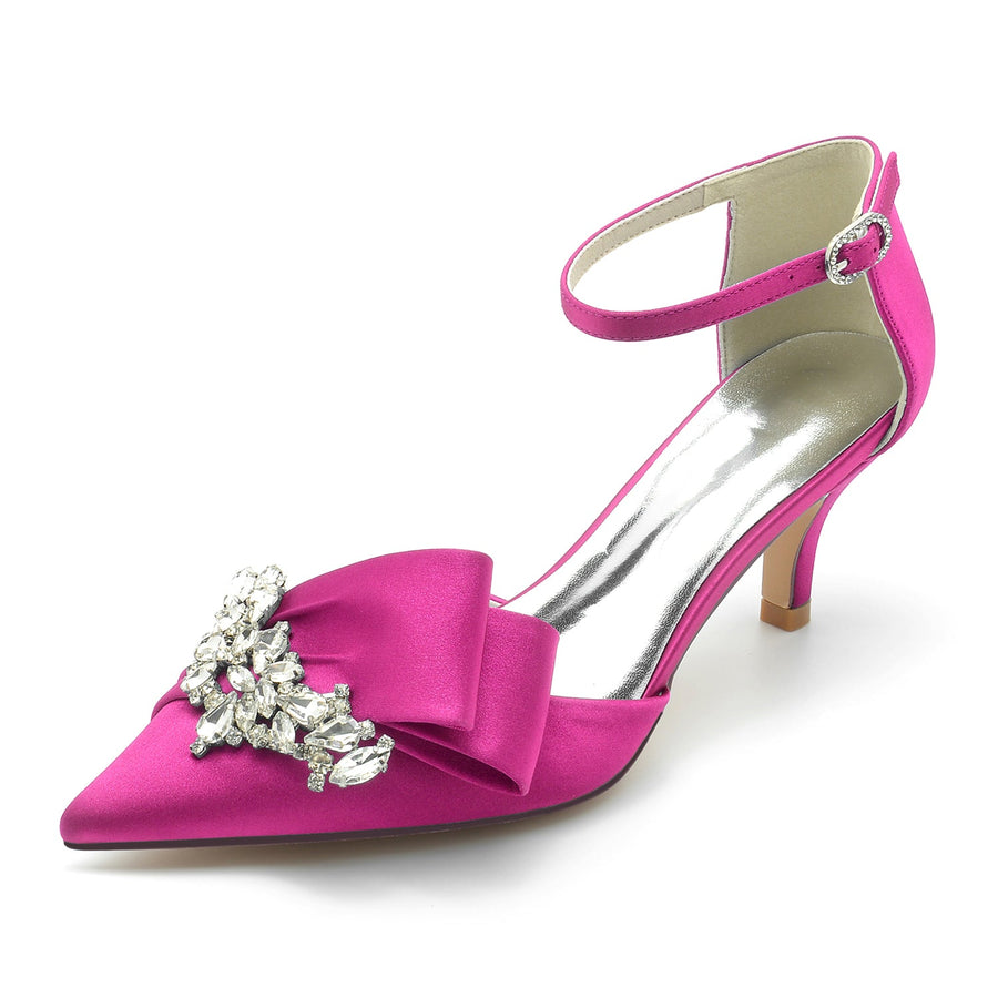 Women's Ankle Strap Silk Satin With Rhinestone Closed Toe Stiletto Heel Evening Shoes