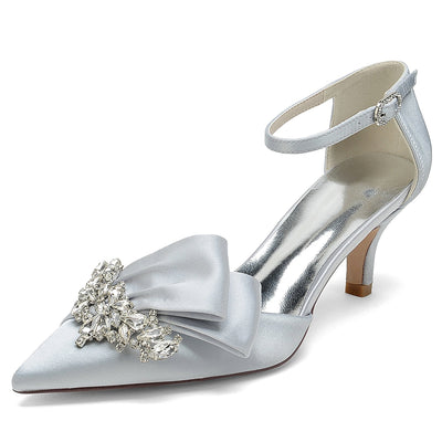 Women's Ankle Strap Silk Satin With Rhinestone Closed Toe Stiletto Heel Evening Shoes