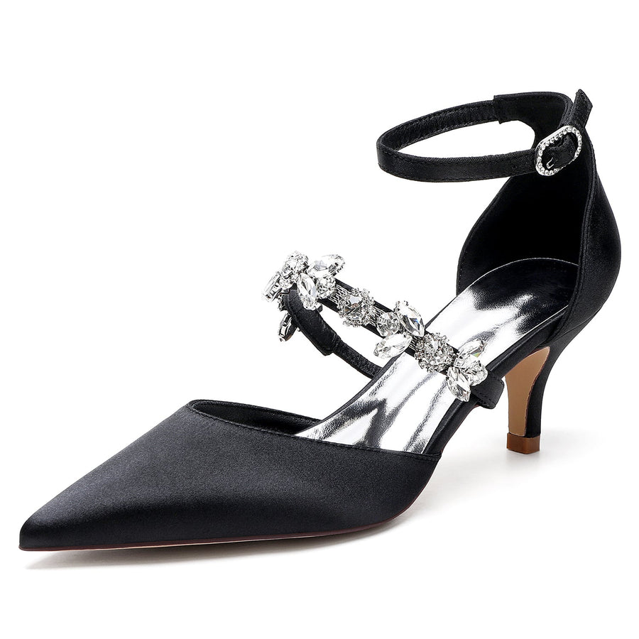 Women's Silk Satin With Ankle Strap Rhinestone Closed Toe Stiletto Heel Evening Shoes