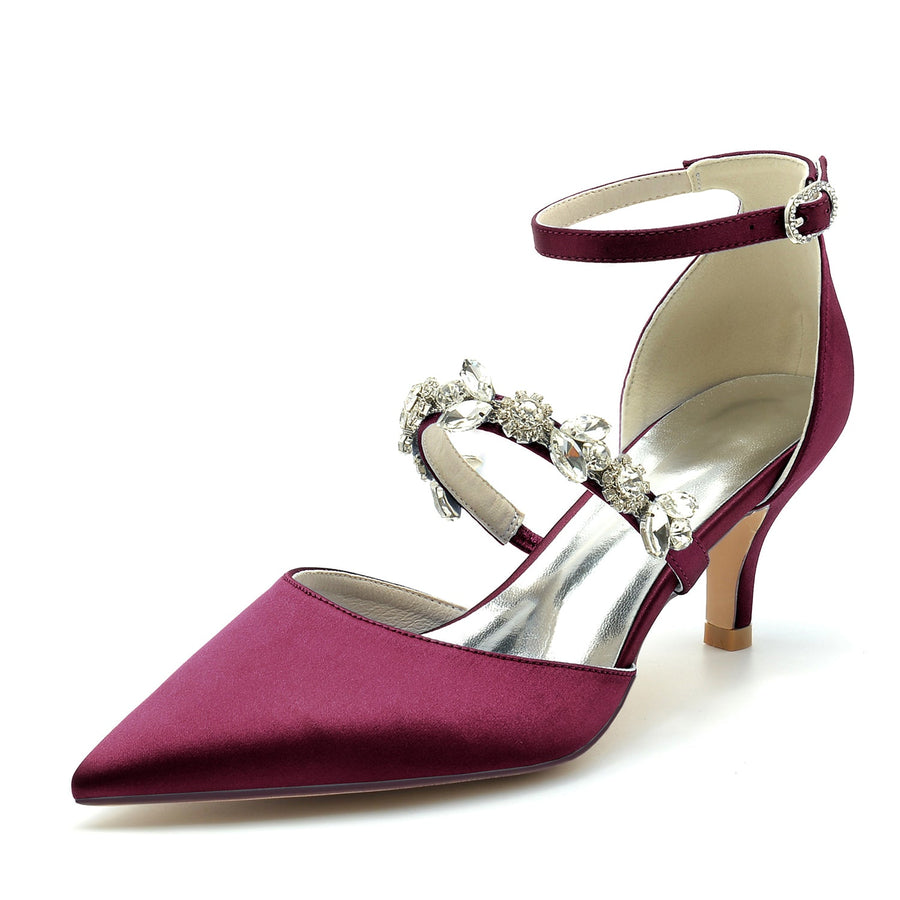 Women's Silk Satin With Ankle Strap Rhinestone Closed Toe Stiletto Heel Evening Shoes